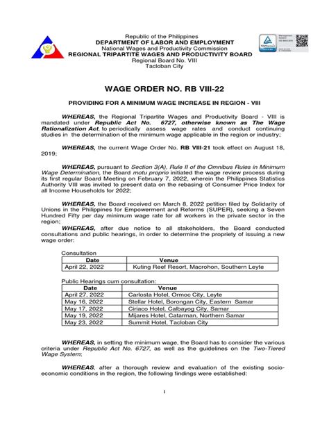 WAGE ORDER NO. RB VIII.